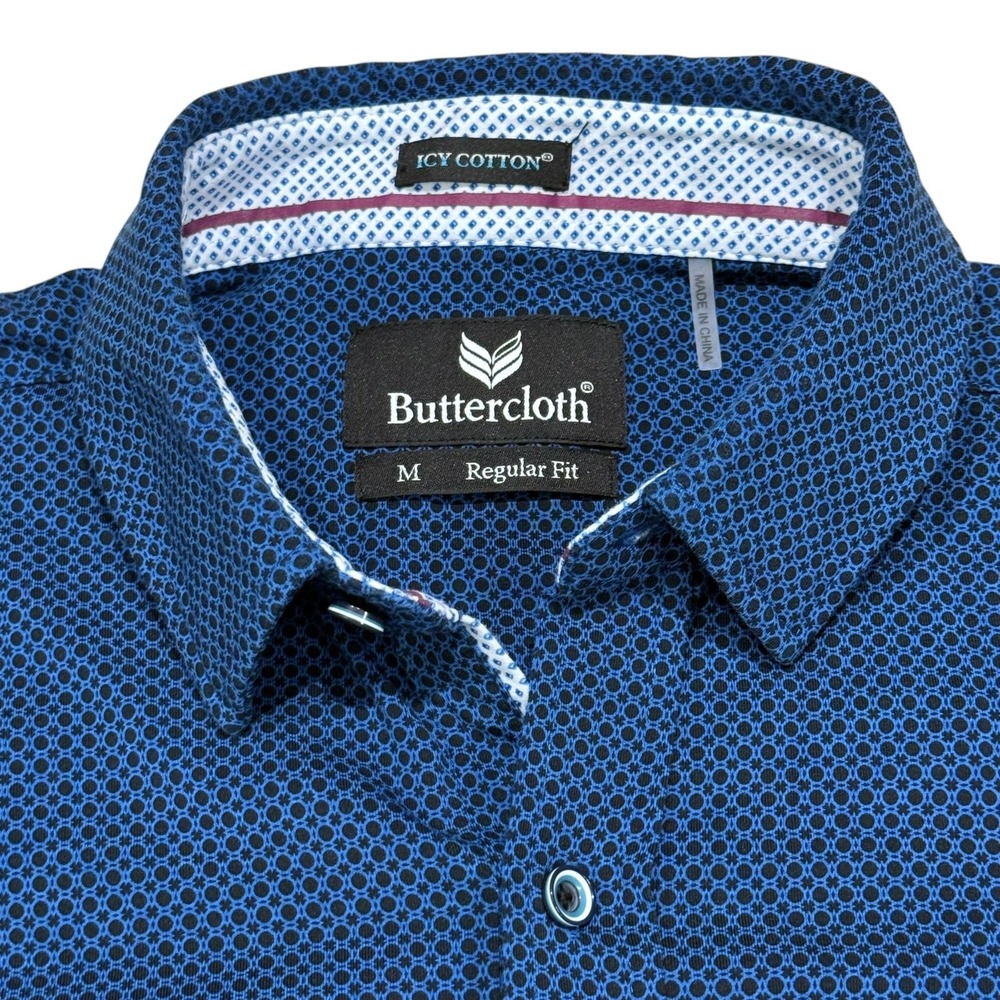 Butter Cloth Icy Cotton Mens Medium Button-Up Shirt Navy Geometric